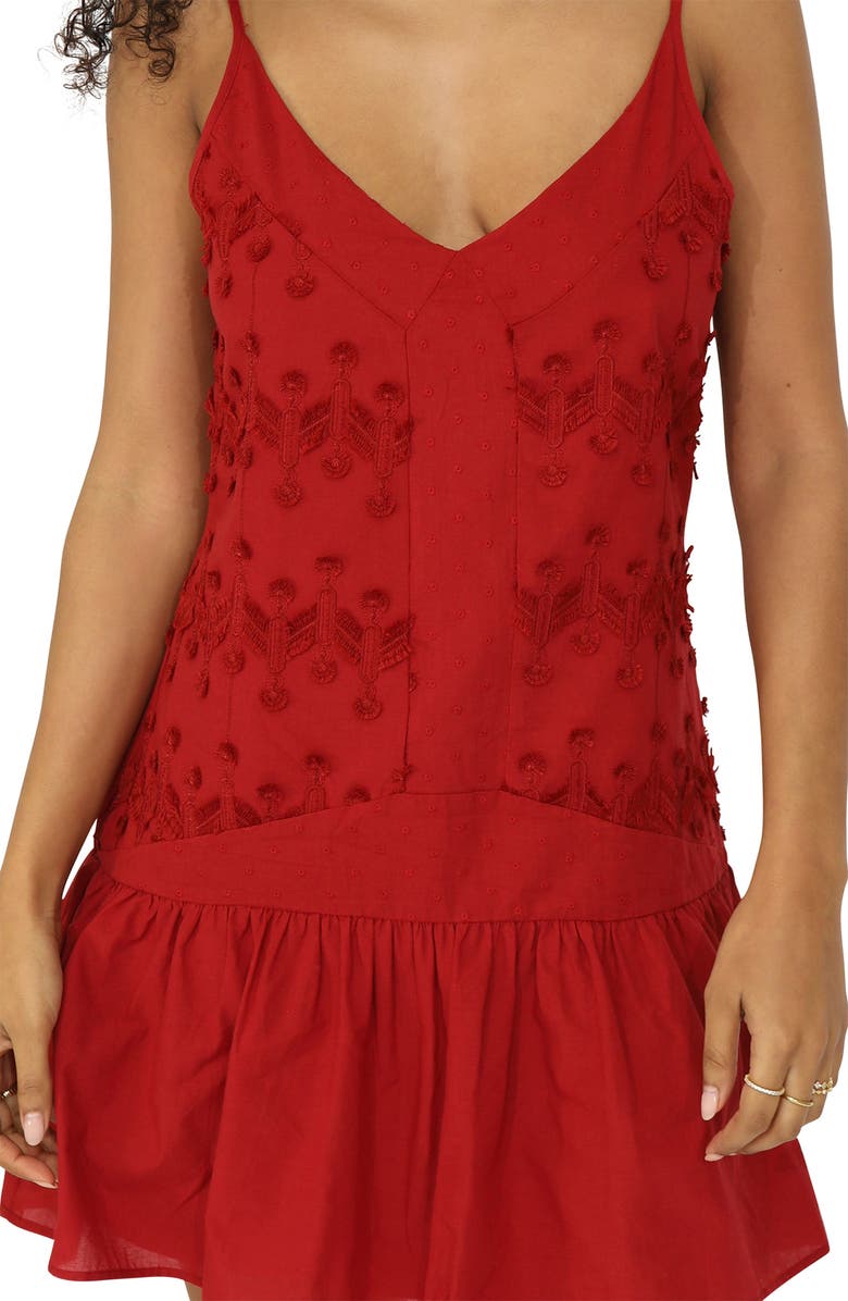Belle & Bloom Sunny Afternoon Embroidered Drop Waist Minidress, Alternate, color, Red