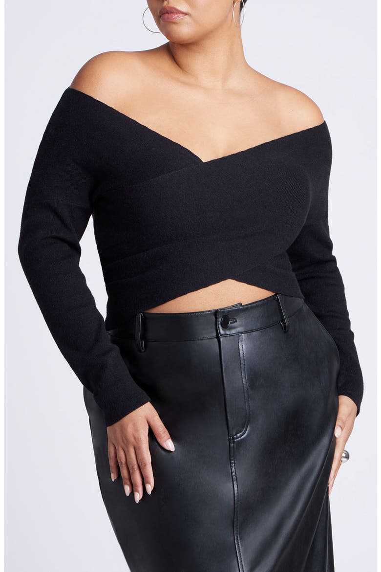 Wrap Front Cropped Sweater, Main, color, BLACK ONYX