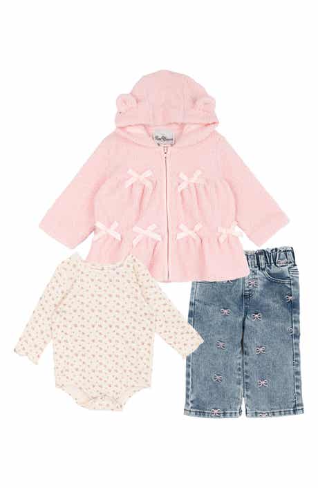 Fuzzy Jacket, Bodysuit & Jeans Set
