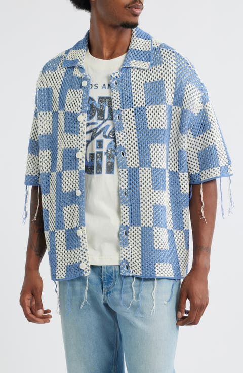 Fringe Open Stitch Button-Up Shirt