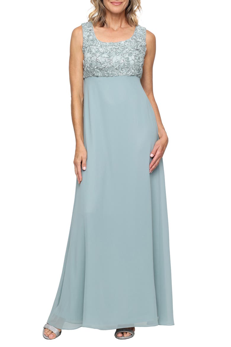 Embellished Empire Waist Gown with Soutache Jacket, Alternate, color, ICE SAGE