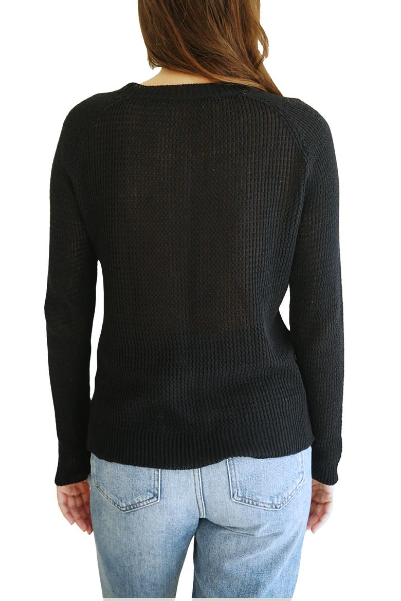 Sloane Openwork Cotton Crewneck Sweater, Alternate, color, Black