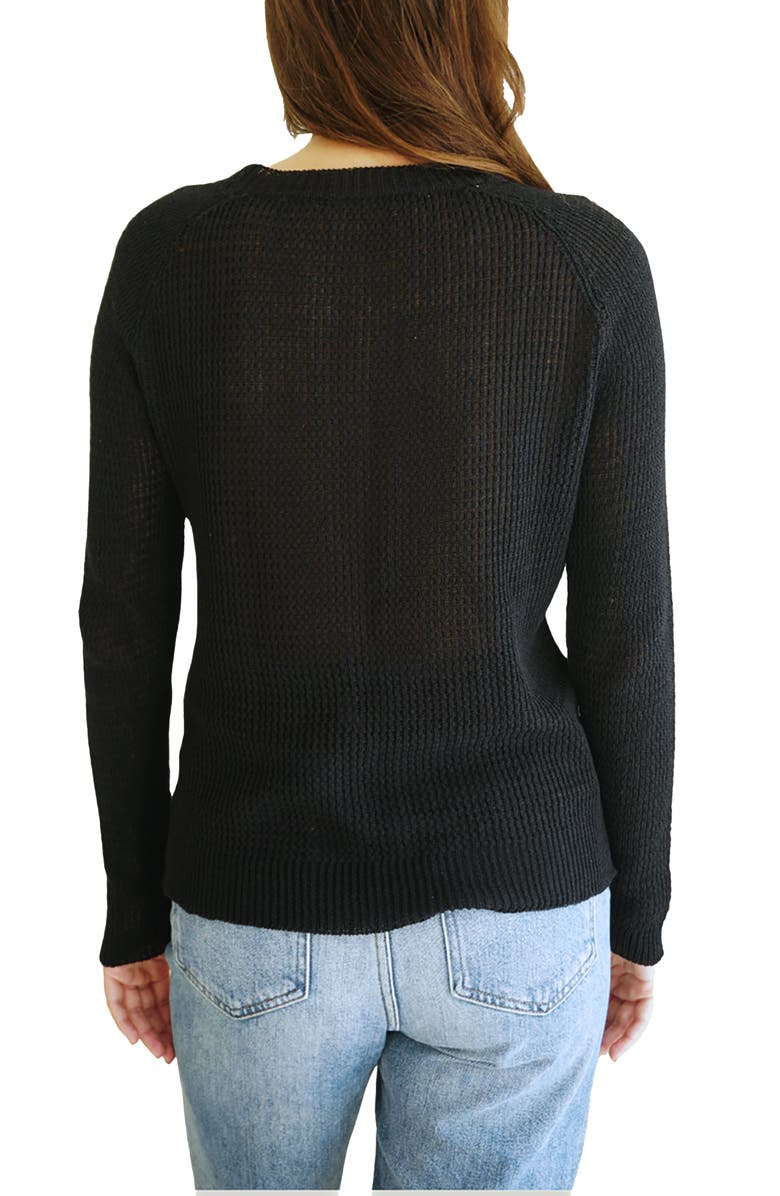 Paneros Clothing Sloane Openwork Cotton Crewneck Sweater, Alternate, color, Black