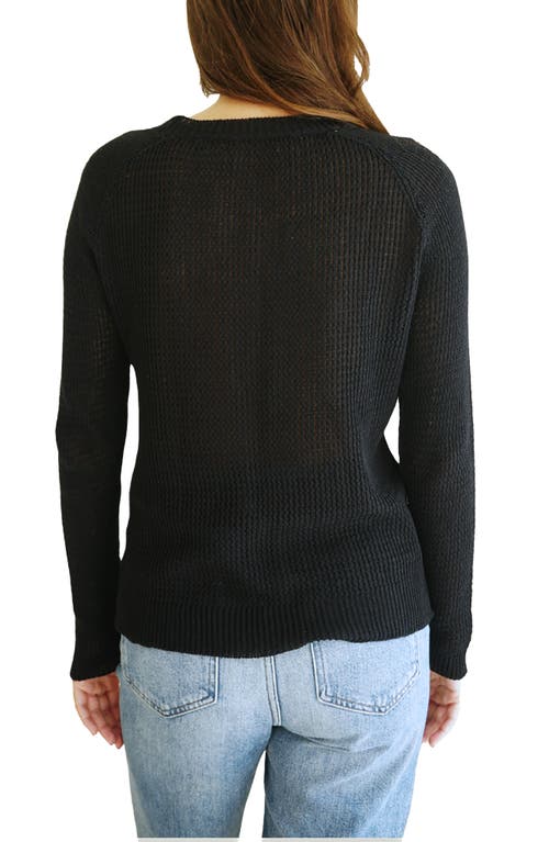 Paneros Clothing Sloane Openwork Cotton Crewneck Sweater In Black