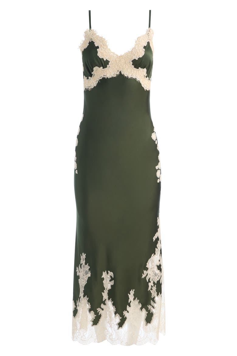 Julietta Lace Trim Slip Midi Dress, Alternate, color, DARK FERN/ BISCOTTI