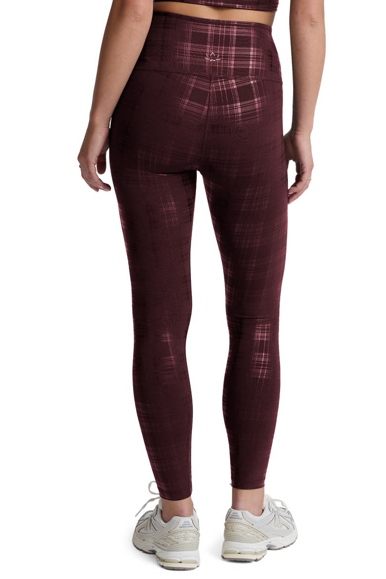 High Waist Midi Leggings, Alternate, color, PLAID FOIL BURGUNDY