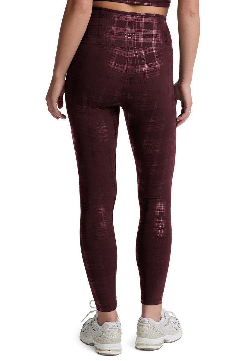 Beyond Yoga High Waist Midi Leggings, Alternate, color, Plaid Foil Burgundy