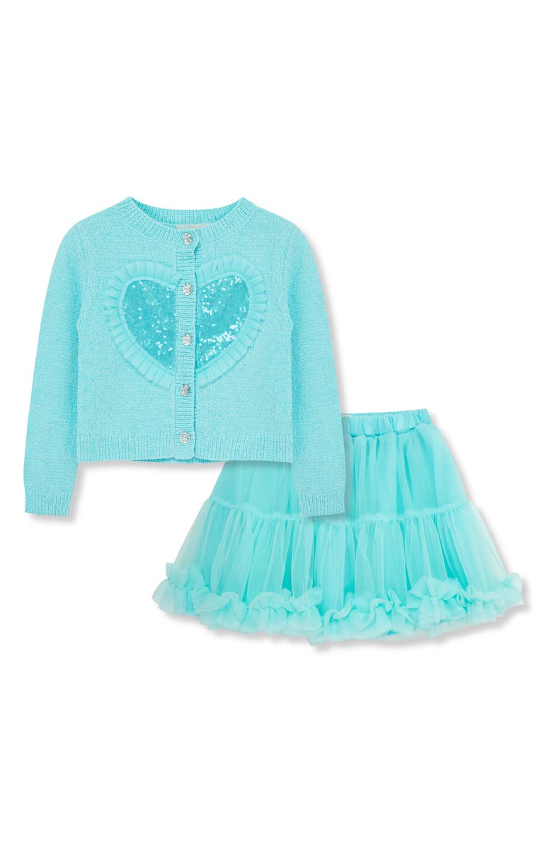 Peek Aren't You Curious Kids' Embellished Sequin Heart Cardigan & Tiered Skirt Set, Main, color, 