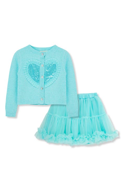 Kids' Embellished Sequin Heart Cardigan & Tiered Skirt Set (Toddler, Little Kid & Big Kid)