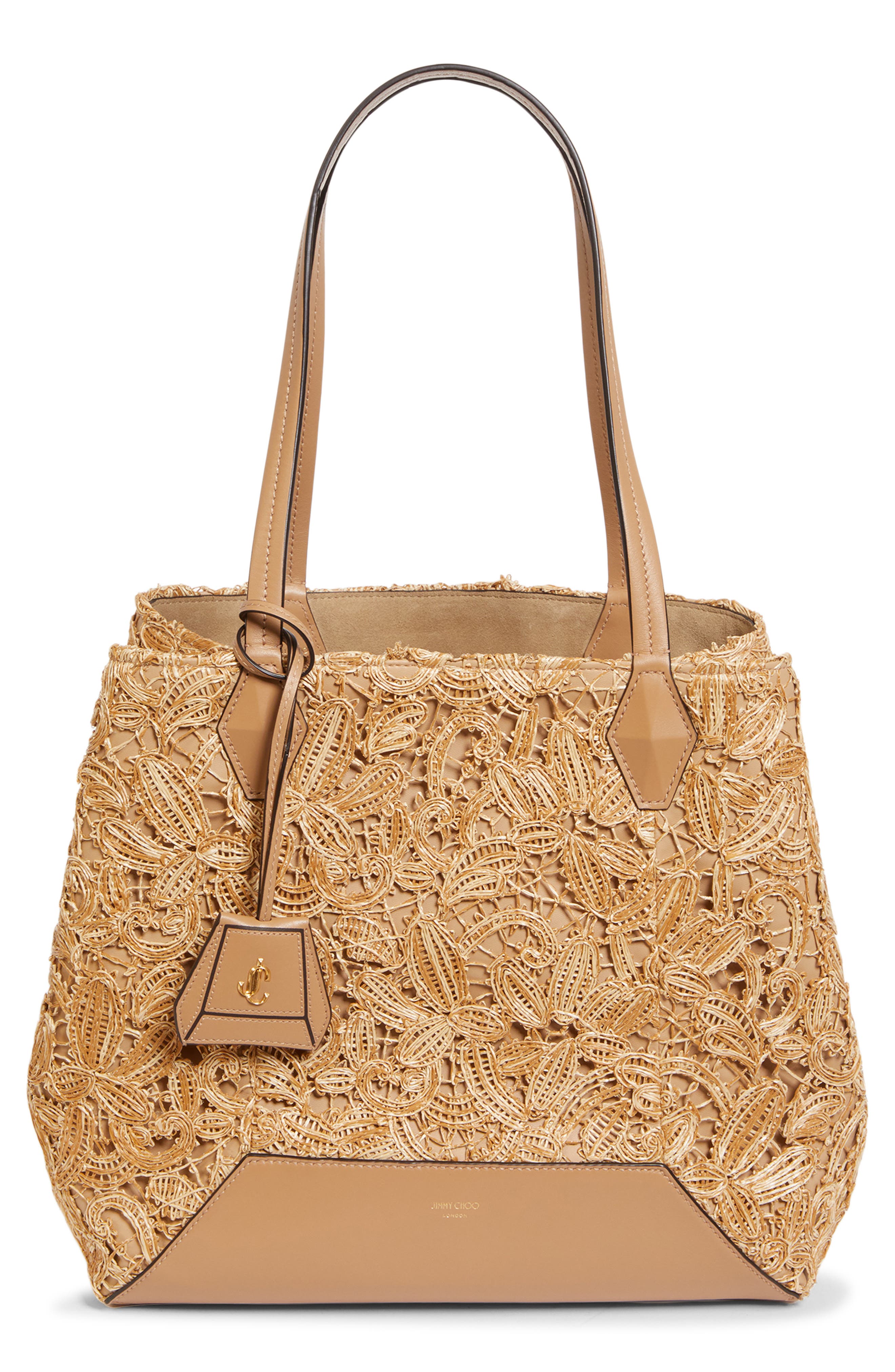 Jimmy Choo Medium Diamond Raffia Tote, Main, color, Natural/ Gold