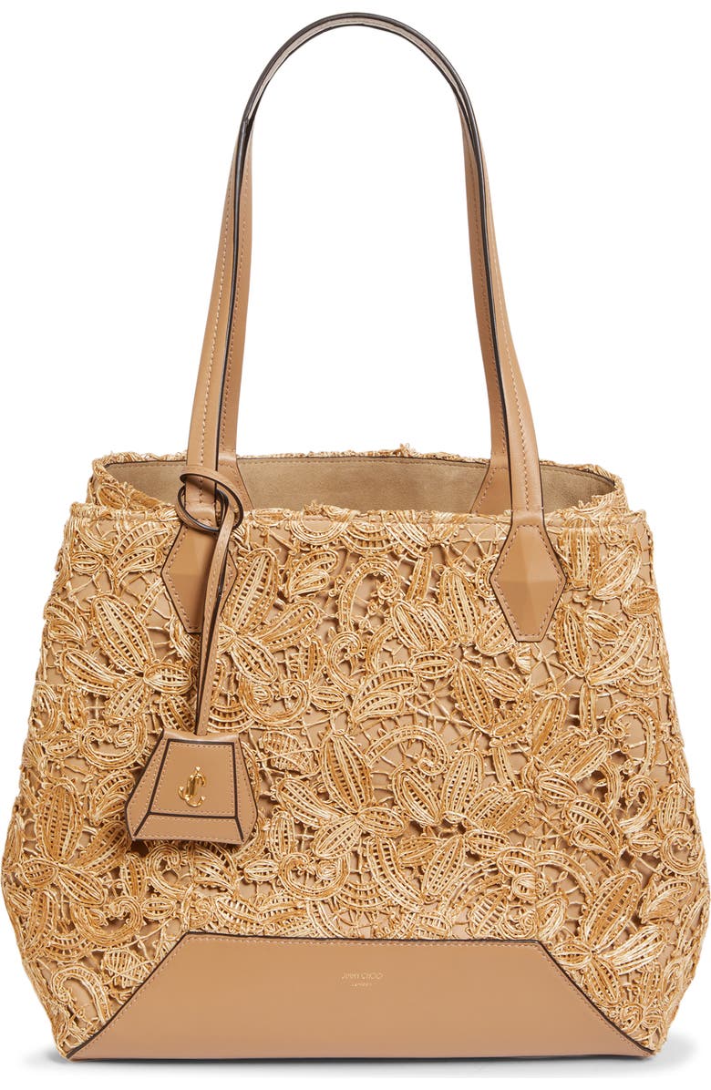 Jimmy Choo Medium Diamond Raffia Tote, Main, color, Natural/ Gold