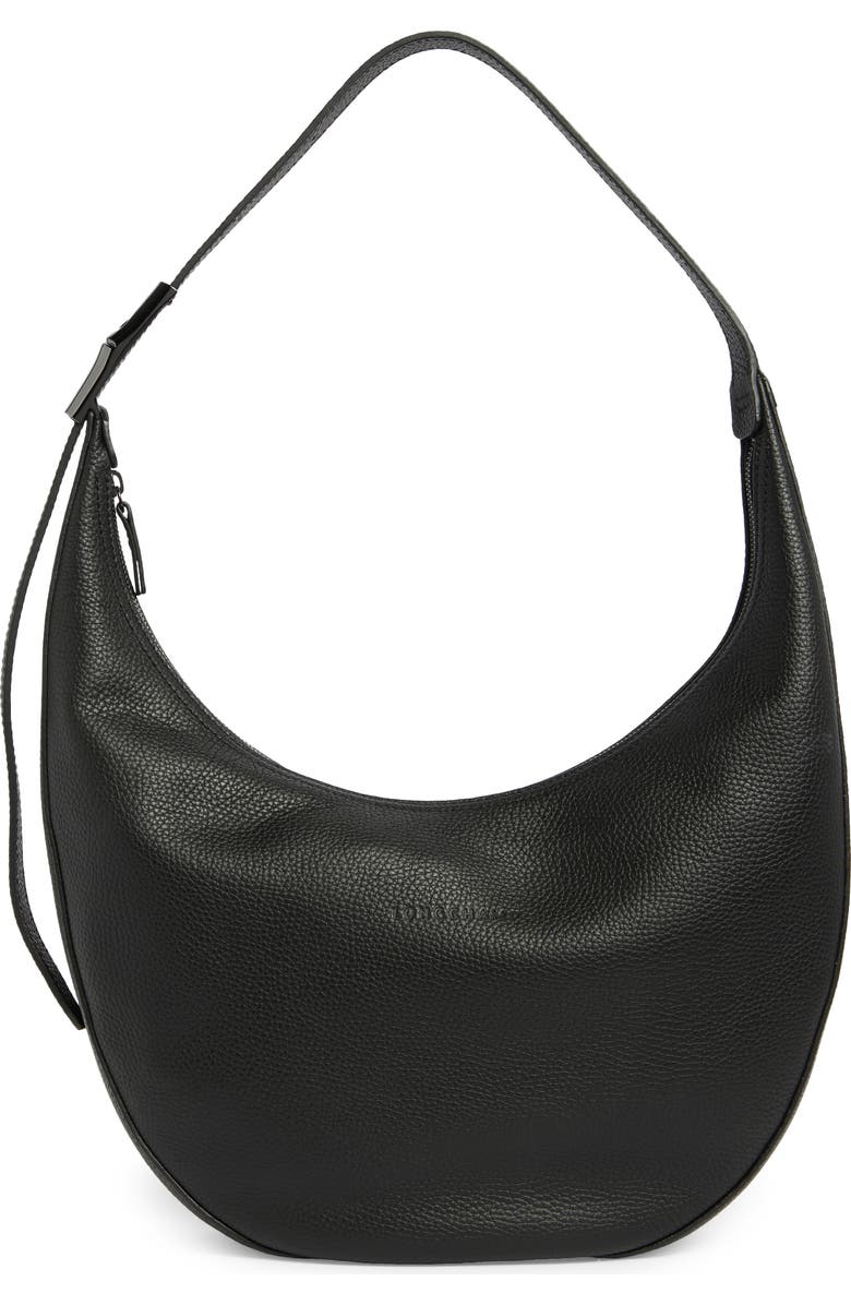 Longchamp Half Moon Leather Shoulder Bag, Main, color, Black