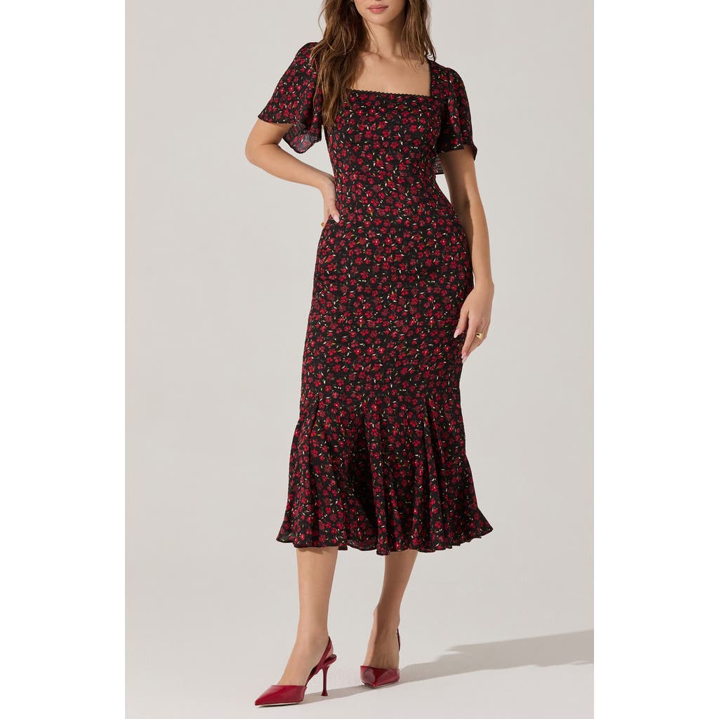 Astr The Label Sara Floral Short Sleeve Dress In Red