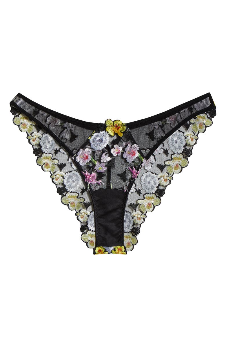 Fleur Du Mal Eden Embroidered Silk Blend Bikini Briefs, Alternate, color, Black