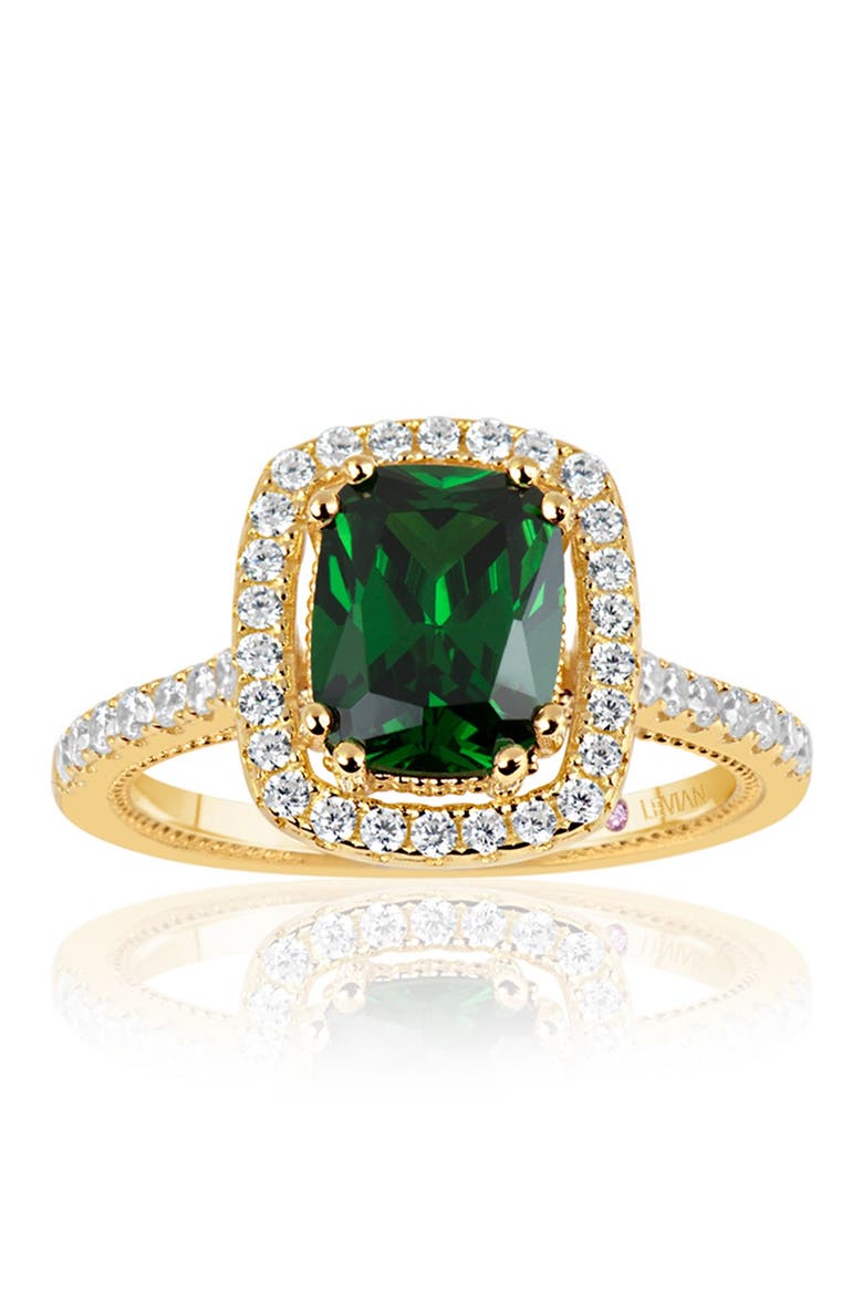 Yellow Rhodium Plated Sterling Silver Cushion-Cut CZ Ring, Main, color, GREEN