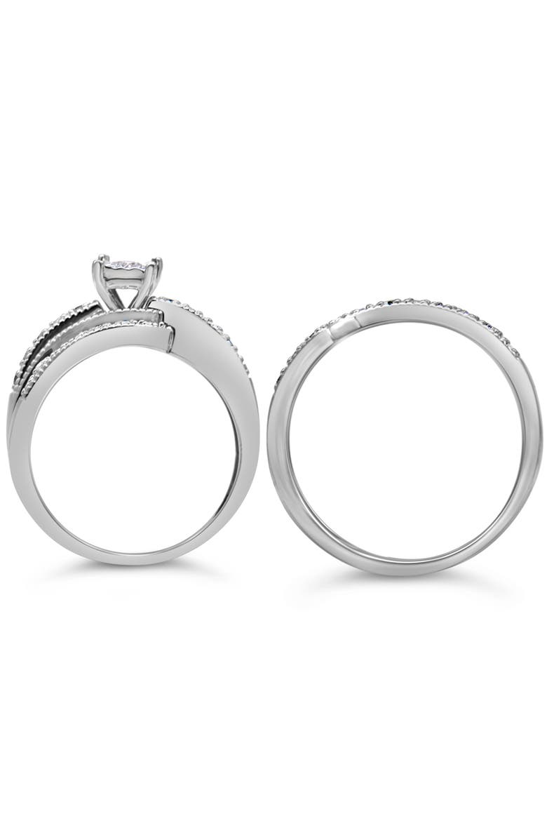 Silver 1/3 Cttw Diamond Crisscross Engagement Ring Bridal Set, Alternate, color, White