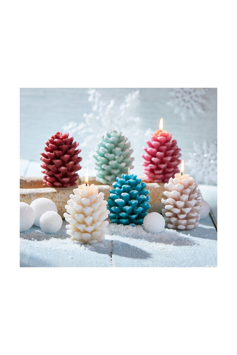 Frosted Pine Cone Terracotta Candle Sculpted Design, Alternate, color, Orange