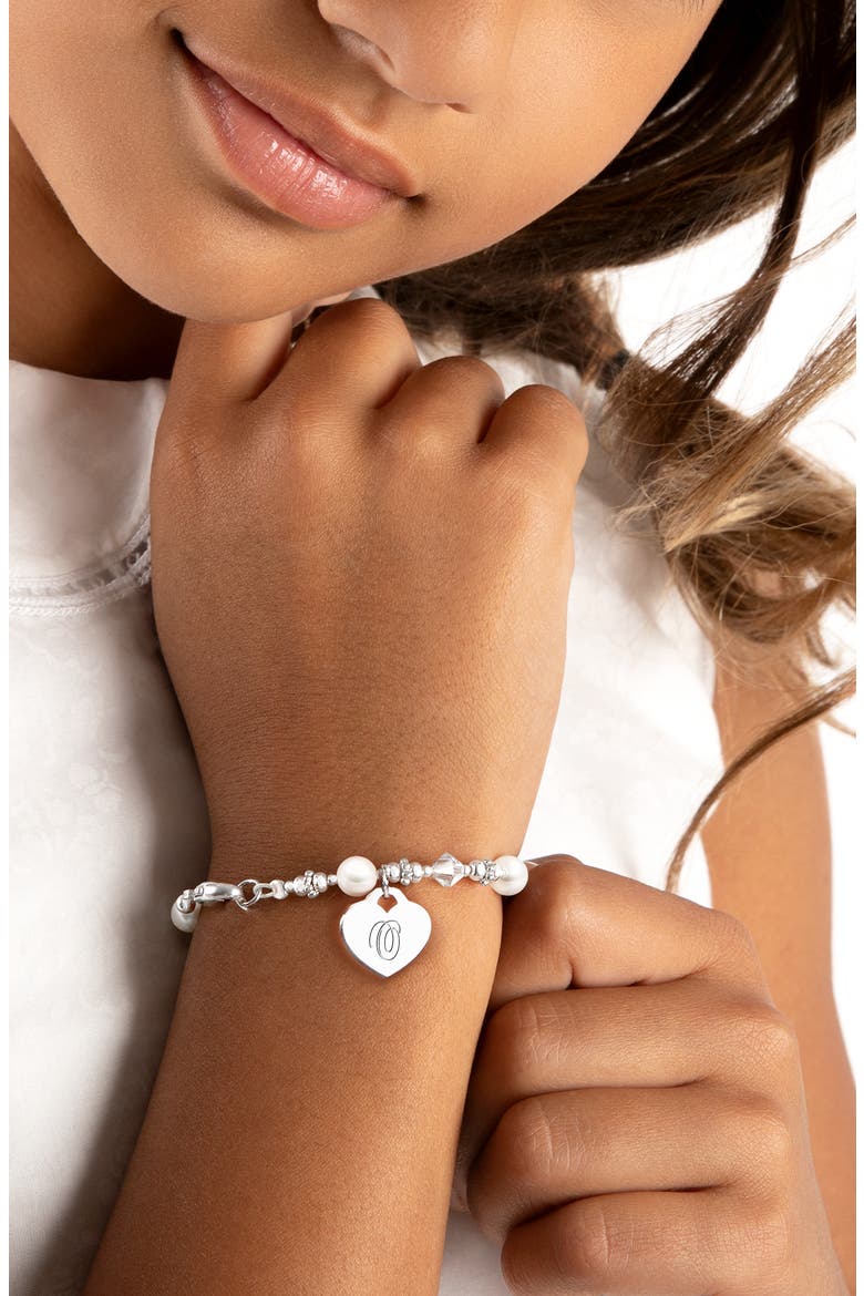 Sterling Silver Crystals & Pearls & Engraved Initial 5.25" Bracelet, Alternate, color, Silver - O