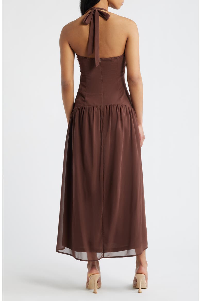 Chestnut Halter Neck Drop Waist Maxi Dress, Alternate, color, BROWN
