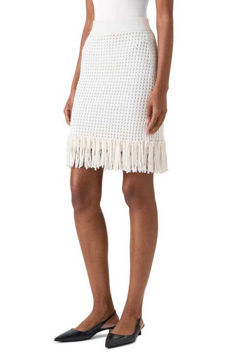 Fringe Hem Mesh Knit Cotton Skirt