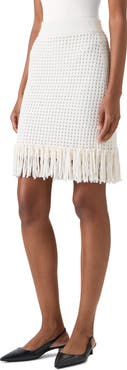 Akris punto Fringe Hem Mesh Knit Cotton Skirt