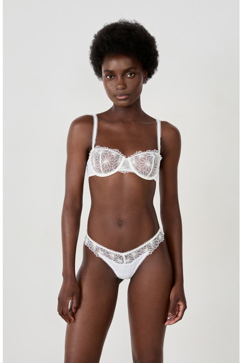 Daisy Embroidered Tanga Thong, Alternate, color, ECRU