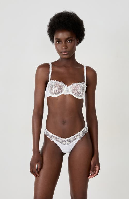 Etam Daisy Embroidered Tanga Thong In White