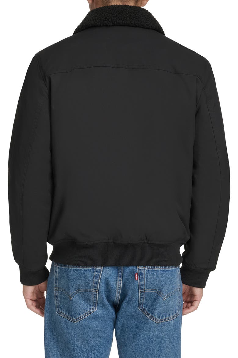 Water Resistant Faux Shearling Collar Canvas Bomber Jacket, Alternate, color, BLACK