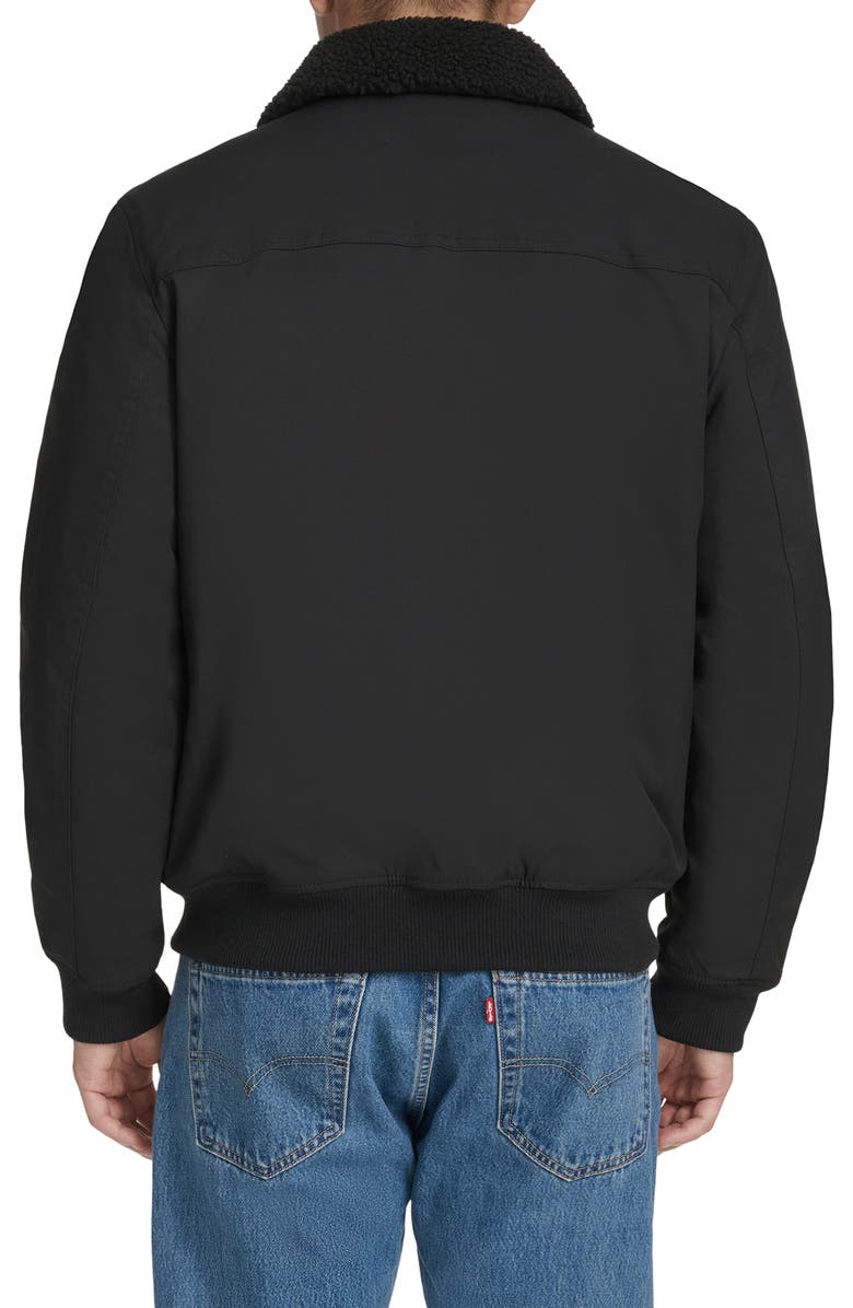Levi's Water Resistant Faux Shearling Collar Canvas Bomber Jacket, Alternate, color, Black