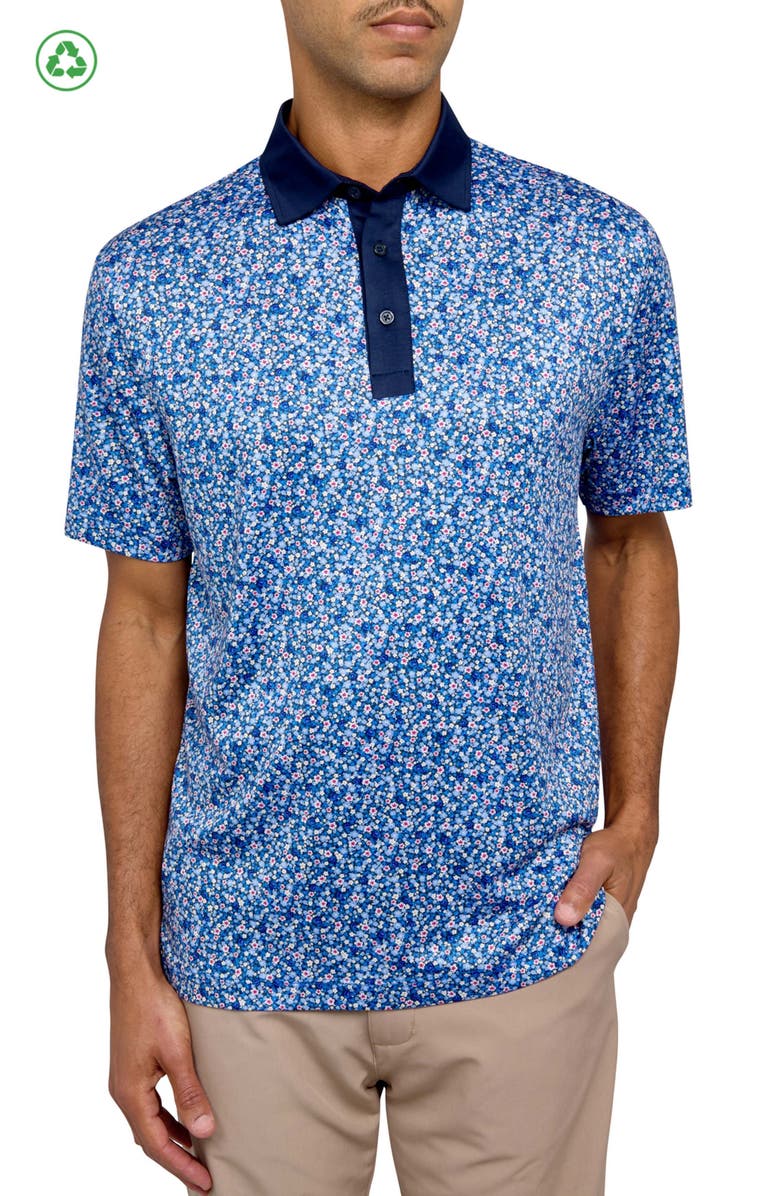 CON.STRUCT Regular Fit Micro Floral Print Recycled Performance Golf Polo, Main, color, White/Blue