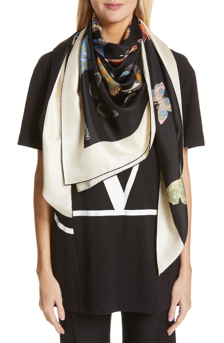 Valentino Garavani Valentino Butterfly Silk Scarf, Main, color, 