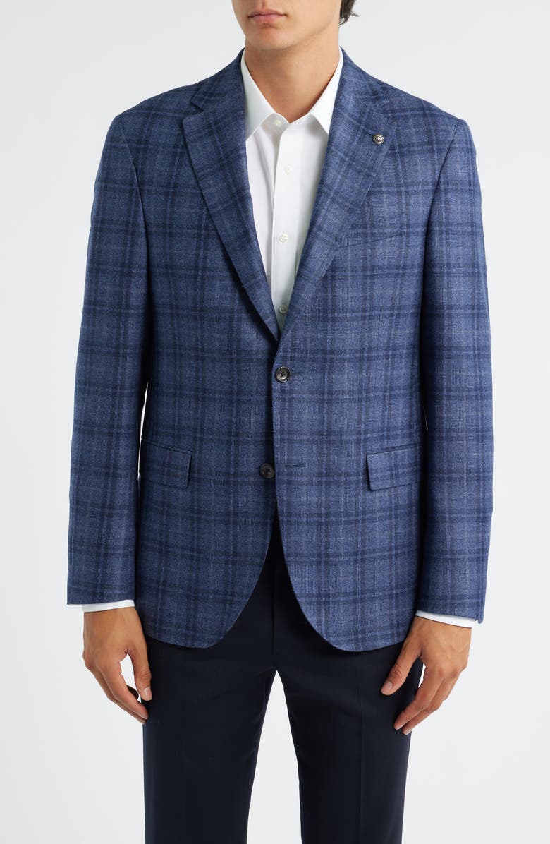 Jack Victor Midland Contemporary Fit Blue Plaid Wool Sport Coat, Main, color, Mid Blue