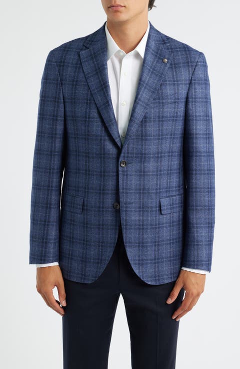 Midland Contemporary Fit Blue Plaid Wool Sport Coat