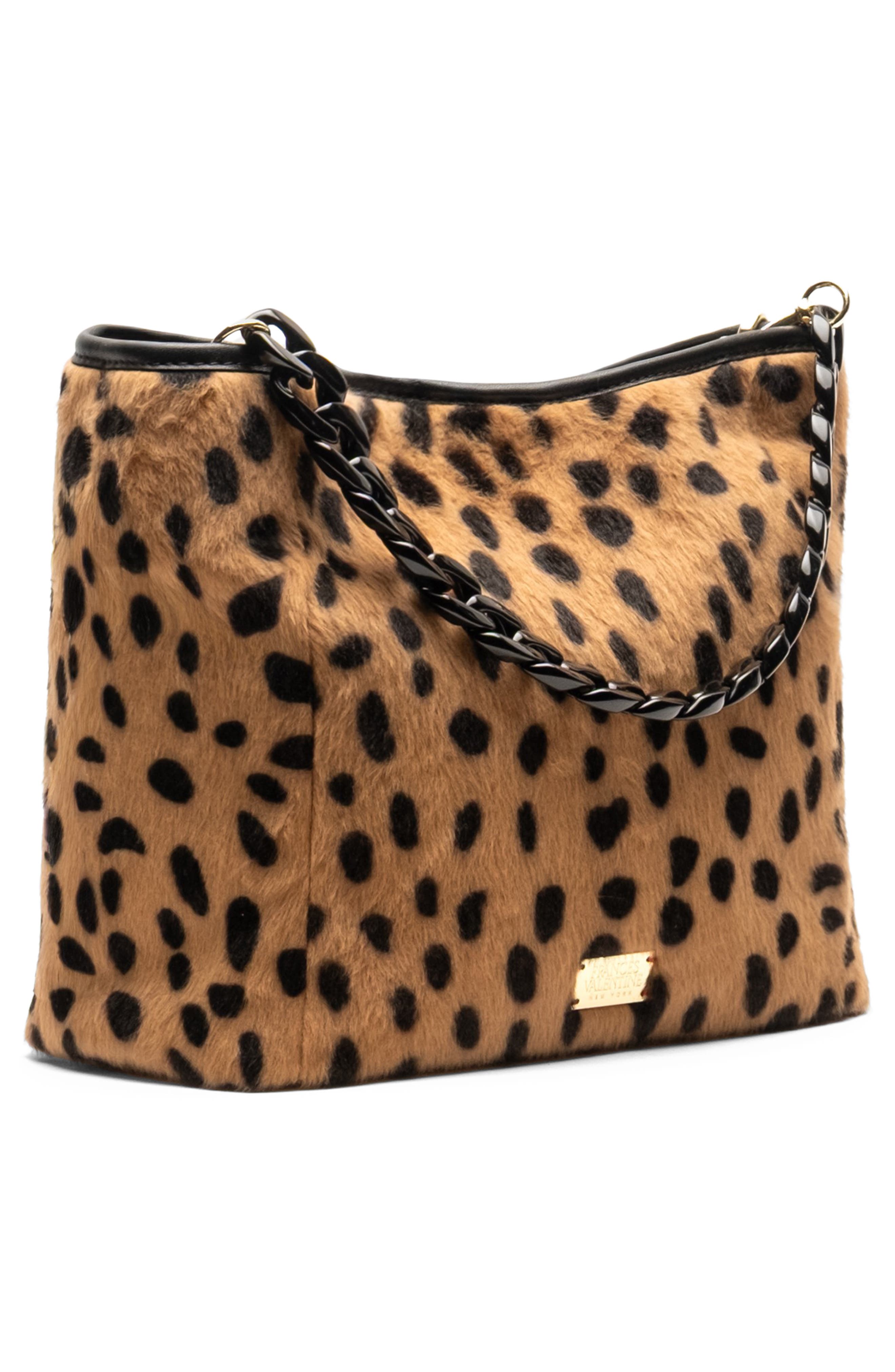Frances Valentine Small June Cheetah Print Faux Fur Shoulder Bag, Alternate, color, Camel/Black