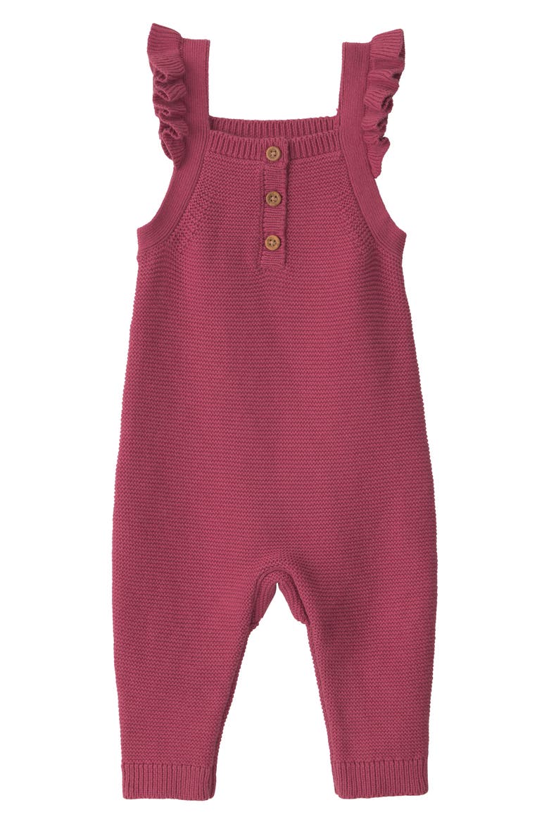 Kids' Ruffled Strap Garter Stitch Organic Cotton Jumpsuit, Main, color, MAROON