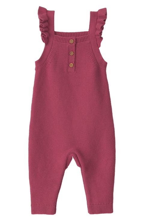 Kids' Ruffled Strap Garter Stitch Organic Cotton Jumpsuit
