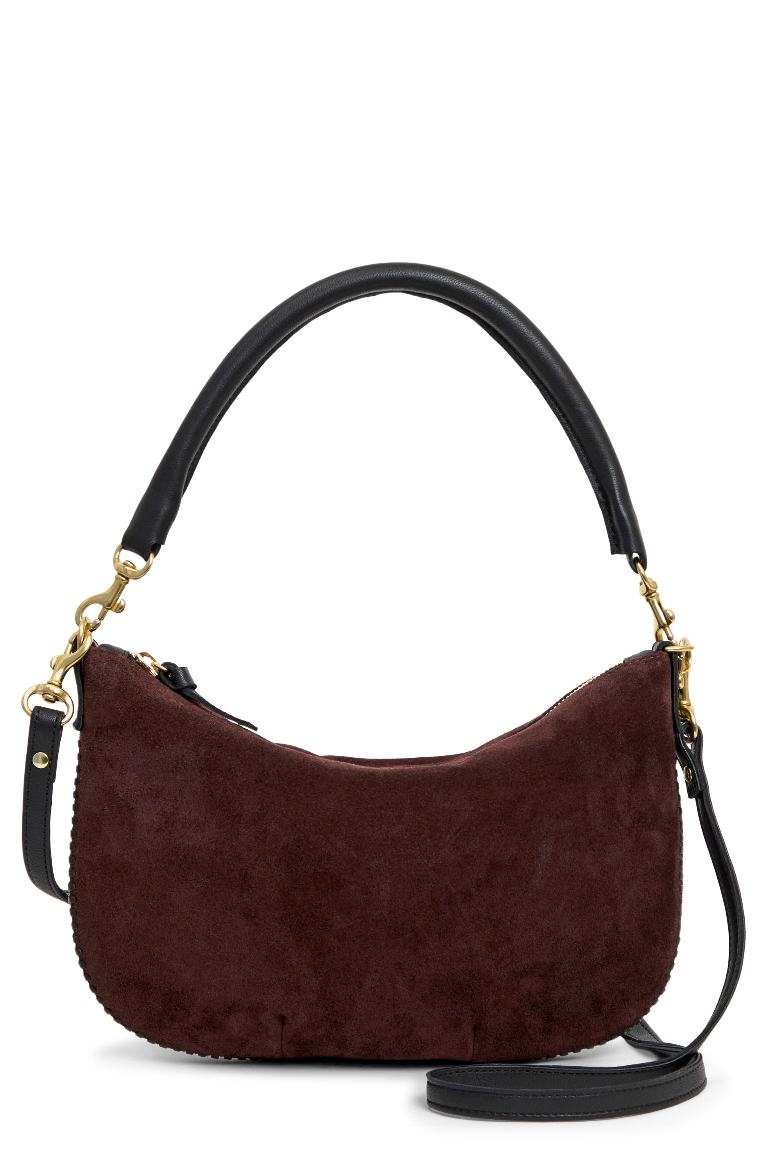 Petit Moyen Suede Leather Messenger Bag, Main, color, TRUFFLE