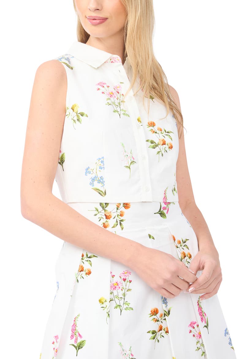 York Floral Button-Up Crop Top, Alternate, color, VANILLA ICE