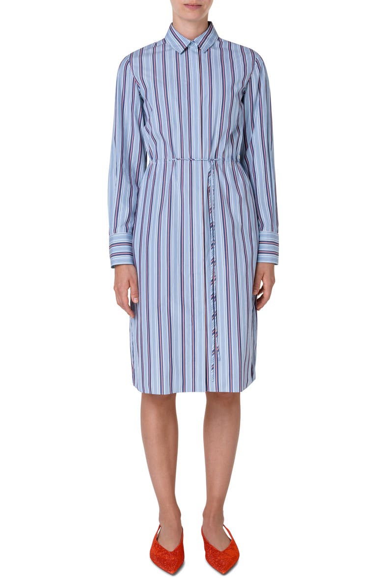 Akris punto Stripe Long Sleeve Poplin Shirtdress, Main, color, 