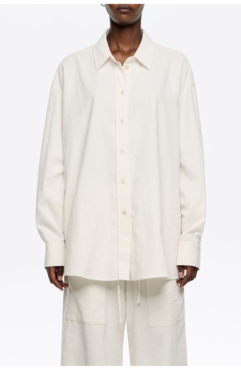 Bimba y Lola Textured Cotton Shirt, Main, color, Ivory