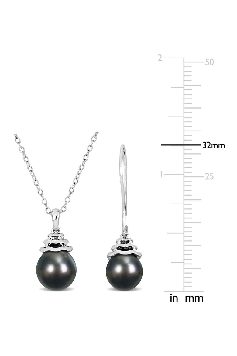 Cultured Freshwater Pearl Pendant Necklace & Drop Earrings Set, Alternate, color, BLACK