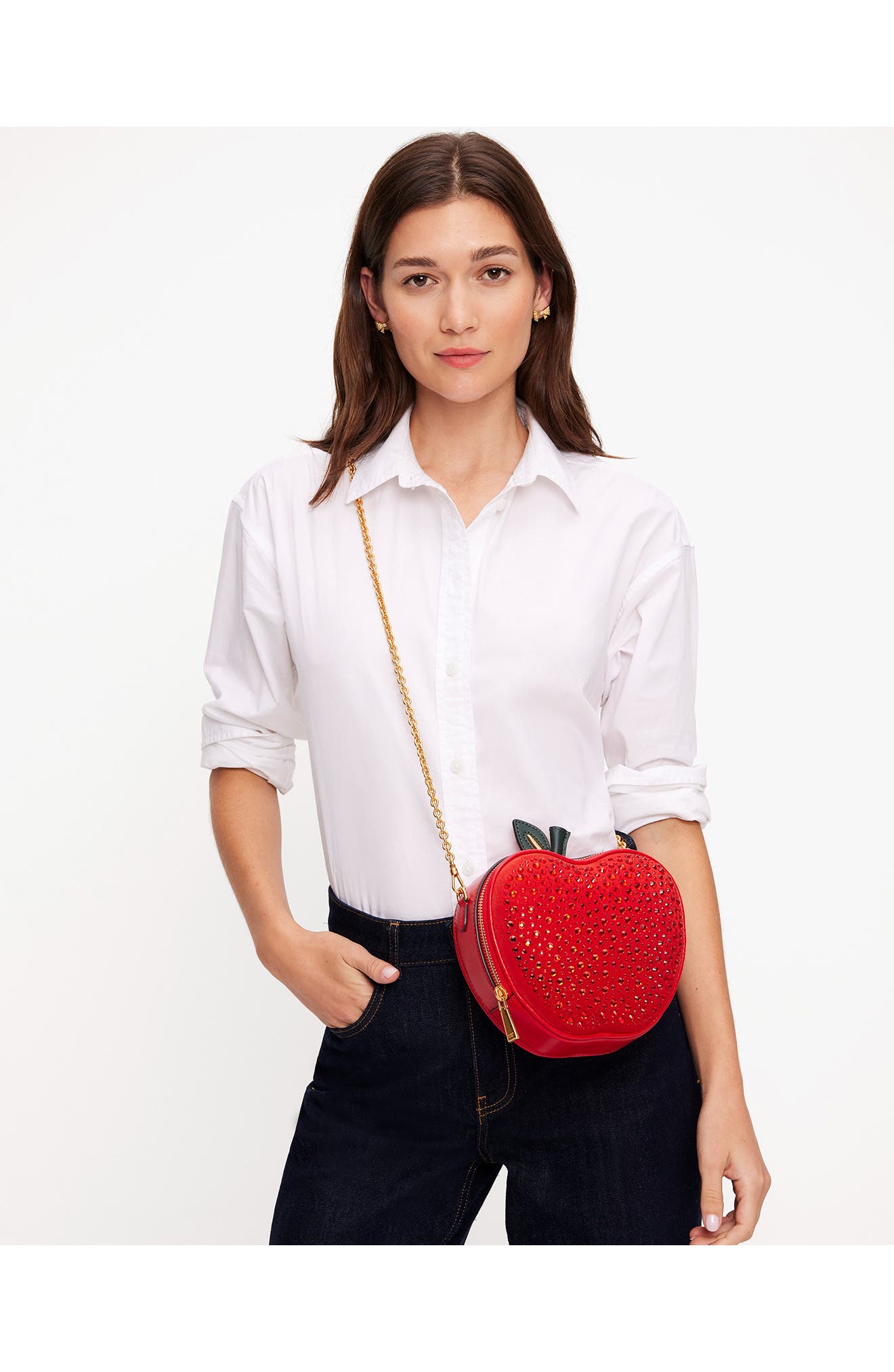 Kate Spade New York big apple embellished smooth leather crossbody bag, Alternate, color, 