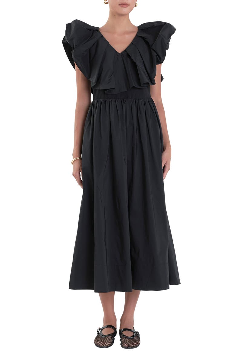 Ruffle Midi Dress, Main, color, BLACK