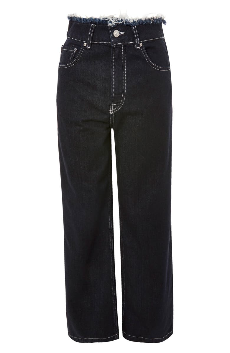 Topshop Frayed Waist Wide Leg Jeans, Alternate, color,