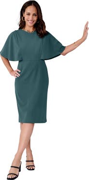 Jessica London Stretch Crepe Cape Sheath Dress