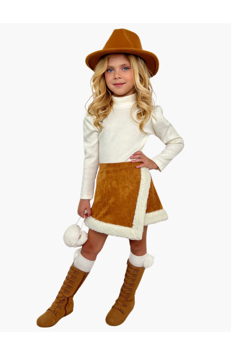 Mia Belle Girls Ivory Turtleneck Top and Trimmed Skort Set, Main, color, Ivory