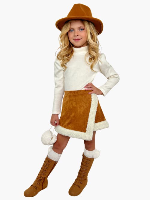 Mia Belle Girls Ivory Turtleneck Top And Trimmed Skort Set In Ivory