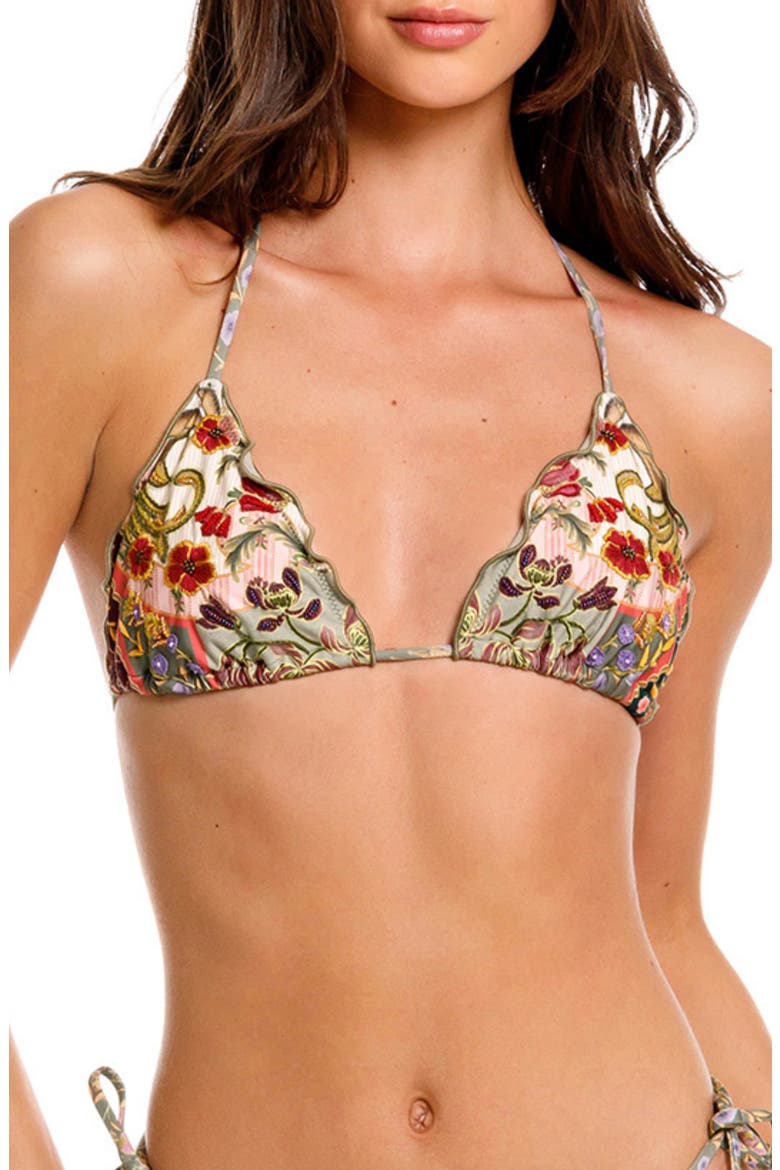 Lolita Aura Embroidered Triangle Bikini Top, Main, color, GREEN MULTI
