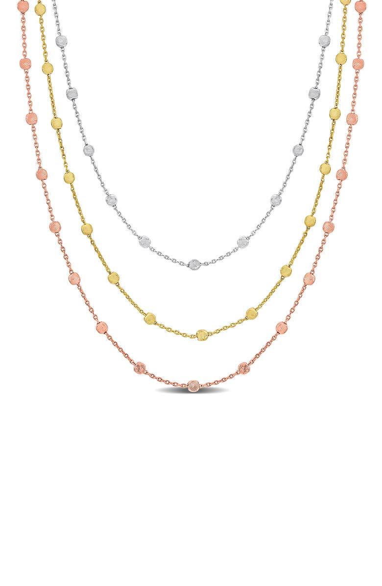 DELMAR Three-Strand Ball Chain Necklace, Main, color, Sterling Silver/ Gold