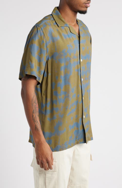 Oas Highland Abstract Print Viscose Camp Shirt In Green Multi